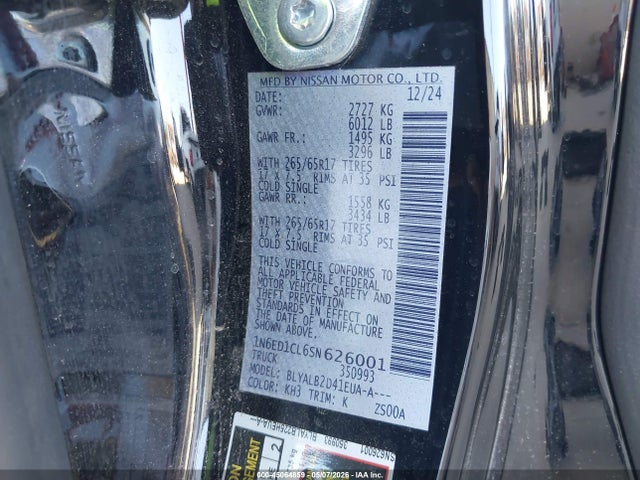 45064859 :رقم المزاد ، 1N6ED1CL6SN626001 vin ، 2025 Nissan Frontier King Cab Sv 4x2 مزاد بيع