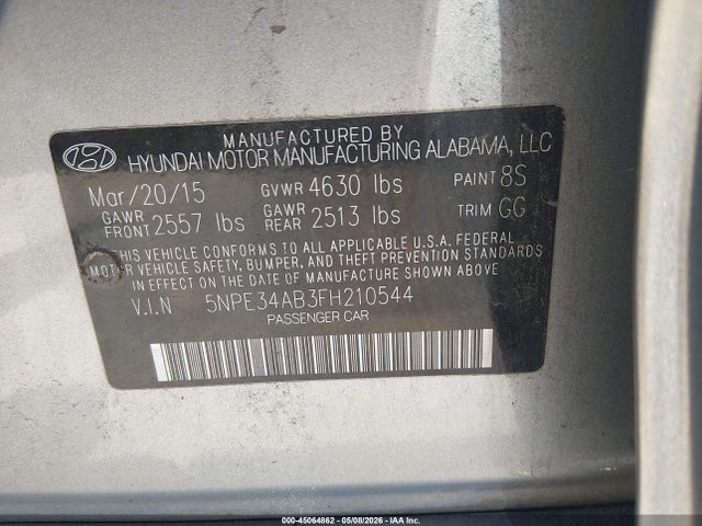 Aukcja sprzedaży 2015 Hyundai Sonata Limited 2.0t, vin: 5NPE34AB3FH210544, numer aukcji: 45064862