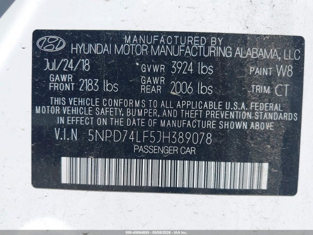 Hyundai ELANTRA SE 2018 5NPD74LF5JH389078 Image 9