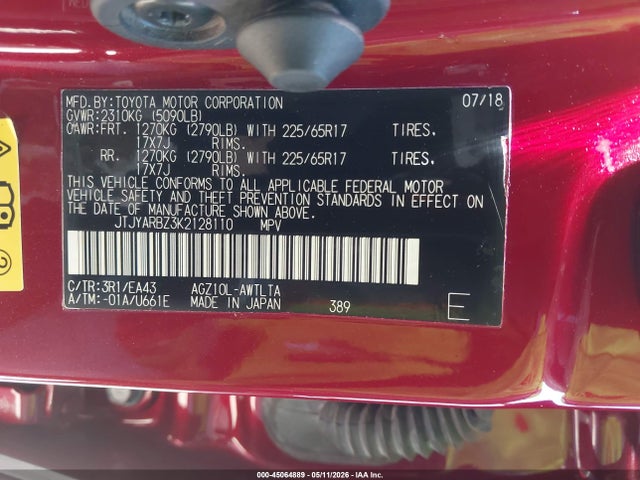 45064889 :رقم المزاد ، JTJYARBZ3K2128110 vin ، 2019 Lexus Nx 300 مزاد بيع