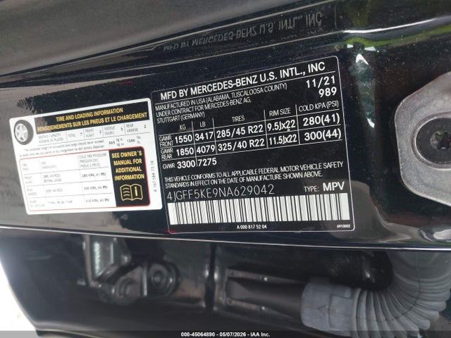 Aukcja sprzedaży 2022 Mercedes-benz Gls 450 4matic, vin: 4JGFF5KE9NA629042, numer aukcji: 45064890