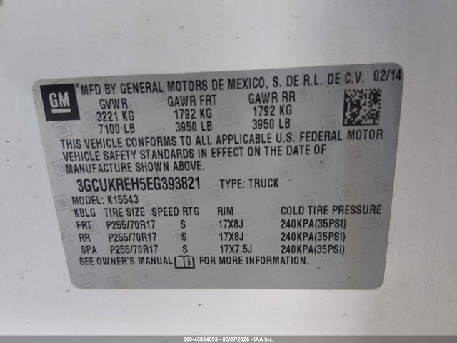 45064893 :رقم المزاد ، 3GCUKREH5EG393821 vin ، 2014 Chevrolet Silverado 1500 1lt مزاد بيع