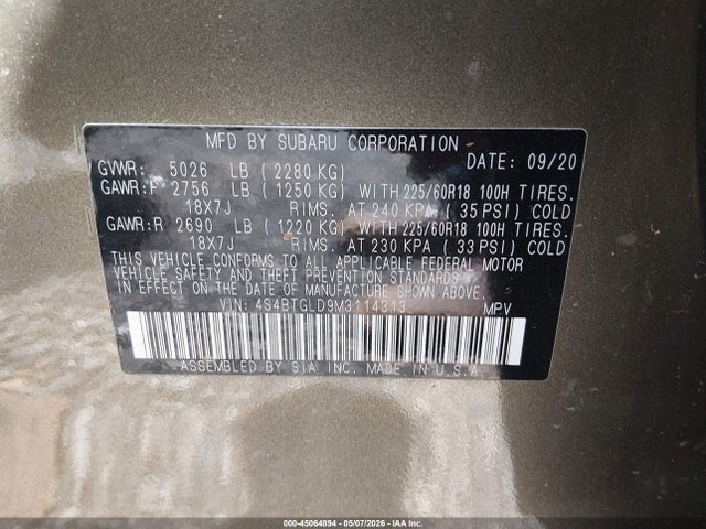 Продажа на аукционе авто 2021 Subaru Outback Onyx Edition Xt, vin: 4S4BTGLD9M3114313, номер лота: 45064894