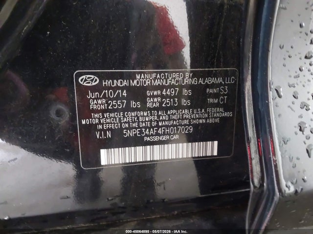 45064895 :رقم المزاد ، 5NPE34AF4FH017029 vin ، 2015 Hyundai Sonata Limited مزاد بيع