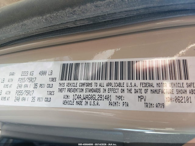 Aukcja sprzedaży 2016 Jeep Wrangler Sport, vin: 1C4AJWAG0GL291401, numer aukcji: 45064899
