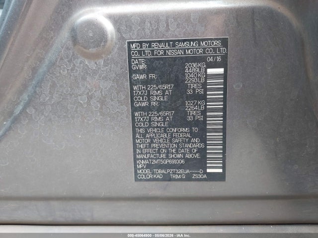 Nissan Rogue S/sl/sv 2016 KNMAT2MT5GP691006 Image 9