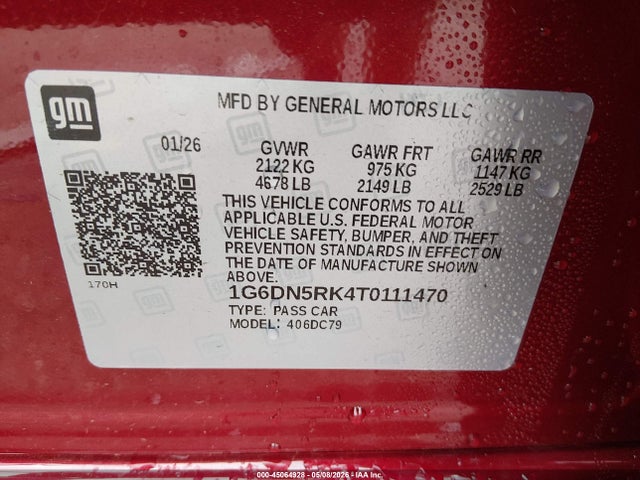 2026 Cadillac Ct5 Premium Luxury Rwd მანქანა იყიდება აუქციონზე, vin: 1G6DN5RK4T0111470, აუქციონის ნომერი: 45064928