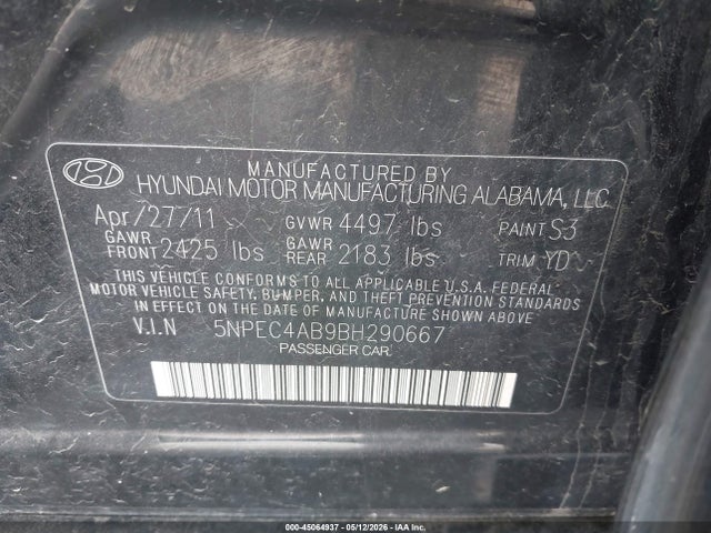 Продажа на аукционе авто 2011 Hyundai Sonata Limited 2.0t, vin: 5NPEC4AB9BH290667, номер лота: 45064937