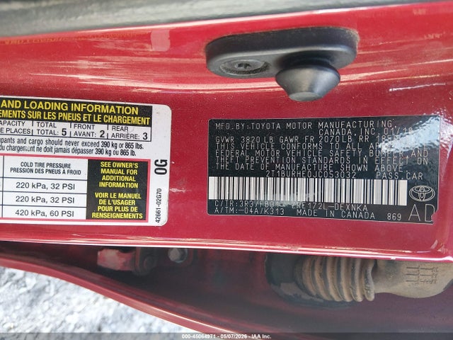 Aukcja sprzedaży 2018 Toyota Corolla Le, vin: 2T1BURHE0JC053032, numer aukcji: 45064971