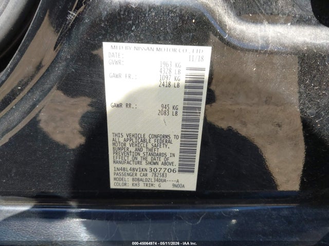 Nissan Altima 2.5 S 2019 1N4BL4BV1KN307706 Image 9