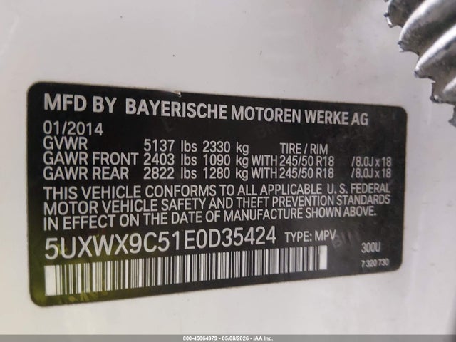 Aukcja sprzedaży 2014 Bmw X3 Xdrive28i, vin: 5UXWX9C51E0D35424, numer aukcji: 45064979