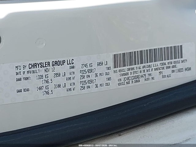 2013 Chrysler Town & Country Touring-l მანქანა იყიდება აუქციონზე, vin: 2C4RC1CGXDR614479, აუქციონის ნომერი: 45065013