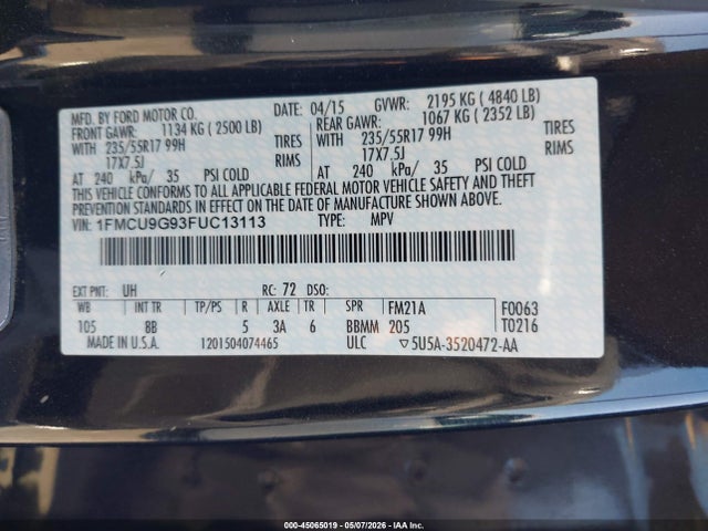 1FMCU9G93FUC13113 Ford ESCAPE SE