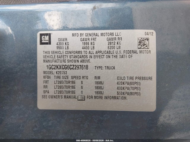 Продажа на аукционе авто 2012 Chevrolet Silverado 2500hd Lt, vin: 1GC2KXCG6CZ297618, номер лота: 45065028