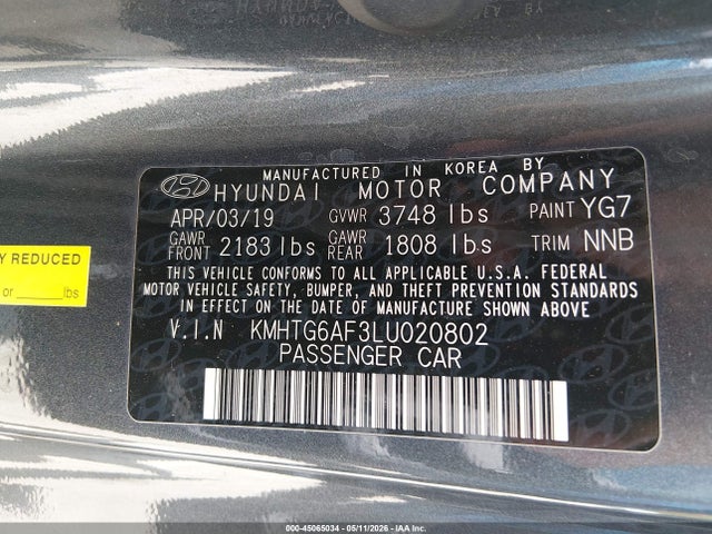 Aukcja sprzedaży 2020 Hyundai Veloster 2.0, vin: KMHTG6AF3LU020802, numer aukcji: 45065034
