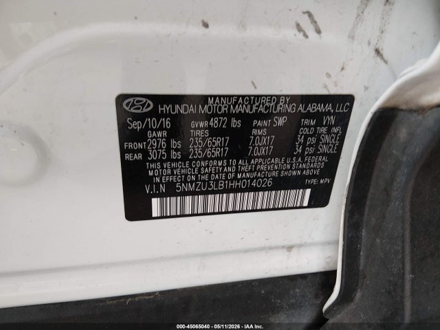 Продажа на аукционе авто 2017 Hyundai Santa Fe Sport 2.4l, vin: 5NMZU3LB1HH014026, номер лота: 45065040