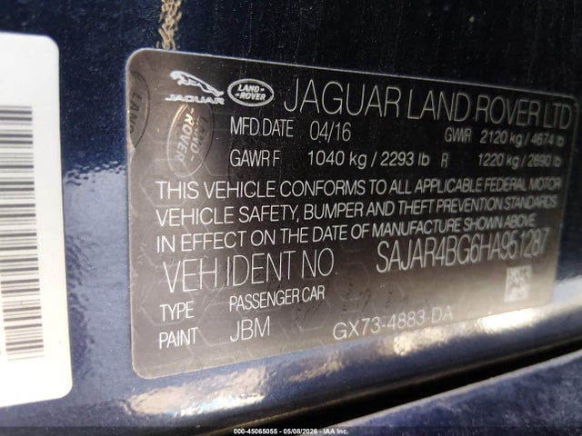 2017 Jaguar Xe 25t მანქანა იყიდება აუქციონზე, vin: SAJAR4BG6HA951287, აუქციონის ნომერი: 45065055