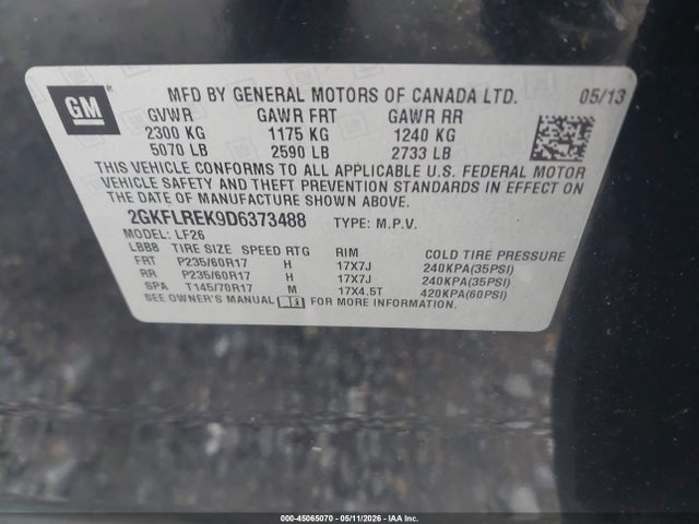Продажа на аукционе авто 2013 Gmc Terrain Sle-1, vin: 2GKFLREK9D6373488, номер лота: 45065070
