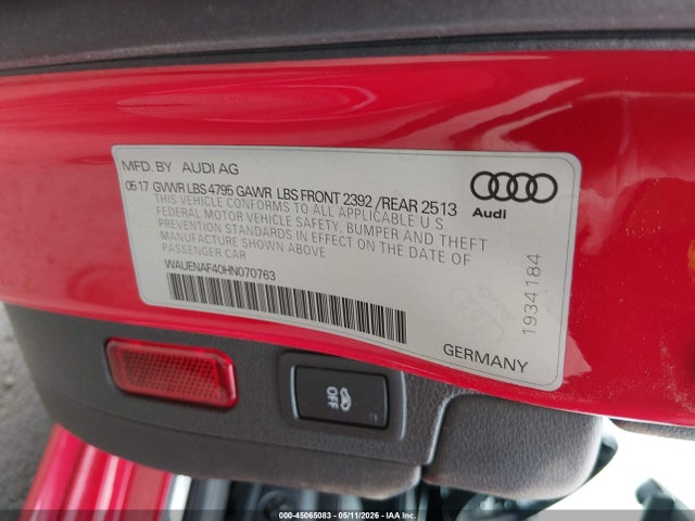 Aukcja sprzedaży 2017 Audi A4 2.0t Premium, vin: WAUENAF40HN070763, numer aukcji: 45065083