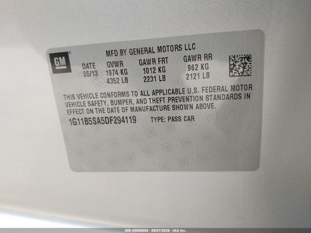2013 Chevrolet Malibu 1ls მანქანა იყიდება აუქციონზე, vin: 1G11B5SA5DF294119, აუქციონის ნომერი: 45065085