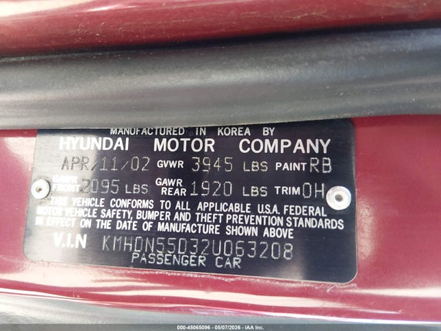 Продажа на аукционе авто 2002 Hyundai Elantra Gt, vin: KMHDN55D32U063208, номер лота: 45065096