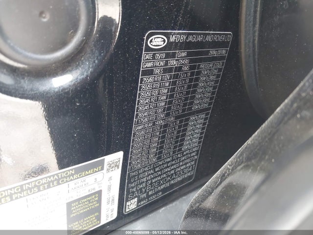 Aukcja sprzedaży 2019 Land Rover Range Rover Velar P250 S, vin: SALYB2EX0KA233641, numer aukcji: 45065099