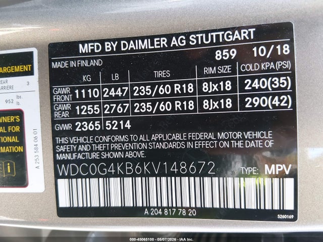 Продаж на аукціоні авто 2019 Mercedes-benz Glc 300 4matic, vin: WDC0G4KB6KV148672, номер лоту: 45065100