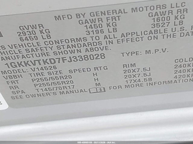 Продажа на аукционе авто 2015 Gmc Acadia Denali, vin: 1GKKVTKD7FJ338028, номер лота: 45065109