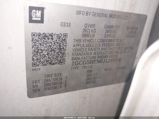 1GCGSBEN0J1249760 Chevrolet Colorado Wt