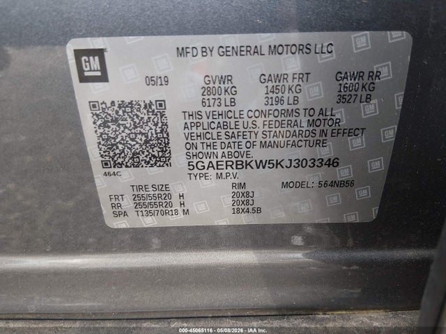 2019 Buick Enclave Fwd Essence მანქანა იყიდება აუქციონზე, vin: 5GAERBKW5KJ303346, აუქციონის ნომერი: 45065116