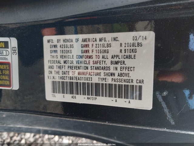 Продаж на аукціоні авто 2014 Honda Accord Ex-l, vin: 1HGCT1B87EA010833, номер лоту: 45065118