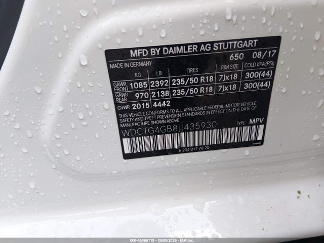 Продаж на аукціоні авто 2018 Mercedes-benz Gla 250 4matic, vin: WDCTG4GB8JJ435930, номер лоту: 45065119