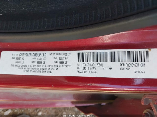 45065136 :رقم المزاد ، 1C3CCBAG9EN178581 vin ، 2014 Chrysler 200 Lx مزاد بيع