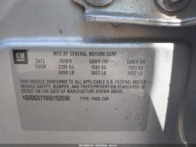 2009 Cadillac Cts Standard მანქანა იყიდება აუქციონზე, vin: 1G6DG577890162598, აუქციონის ნომერი: 45065138
