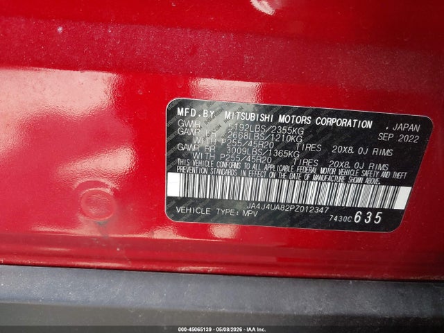 45065139 :رقم المزاد ، JA4J4UA82PZ012347 vin ، 2023 Mitsubishi Outlander مزاد بيع