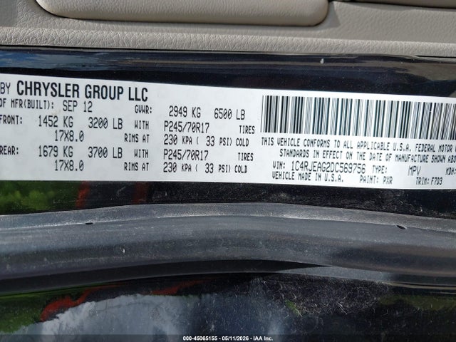 Продажа на аукционе авто 2013 Jeep Grand Cherokee Laredo, vin: 1C4RJEAG2DC569756, номер лота: 45065155