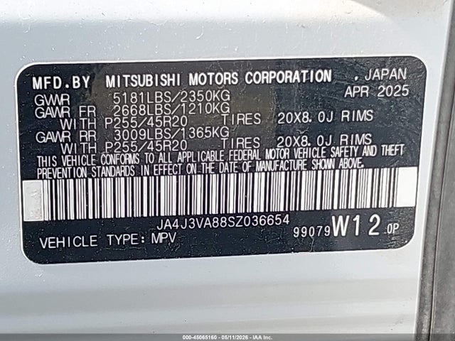 Продаж на аукціоні авто 2025 Mitsubishi Outlander Se 2.5 2wd, vin: JA4J3VA88SZ036654, номер лоту: 45065160