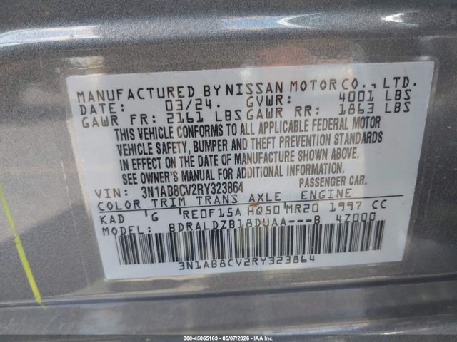 3N1AB8CV2RY323864 Nissan Sentra Sv Xtronic Cvt