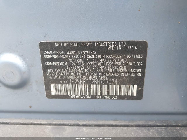Продаж на аукціоні авто 2011 Subaru Forester 2.5x Premium, vin: JF2SHBDC2BH707074, номер лоту: 45065173