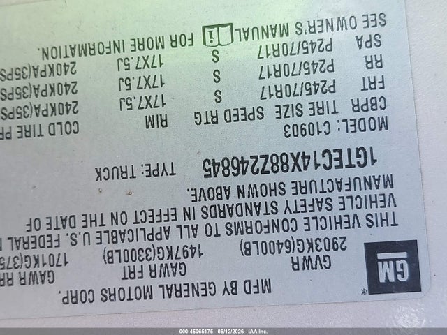 Продажа на аукционе авто 2008 Gmc Sierra 1500 Work Truck, vin: 1GTEC14X88Z246845, номер лота: 45065175