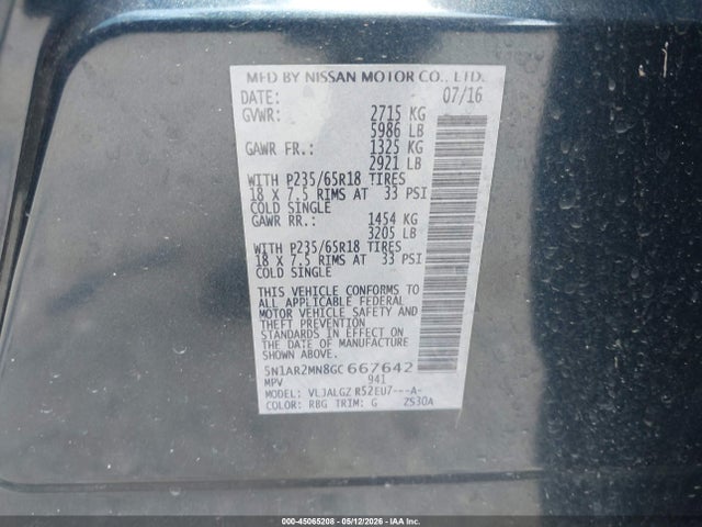 5N1AR2MN8GC667642 Nissan Pathfinder Sl