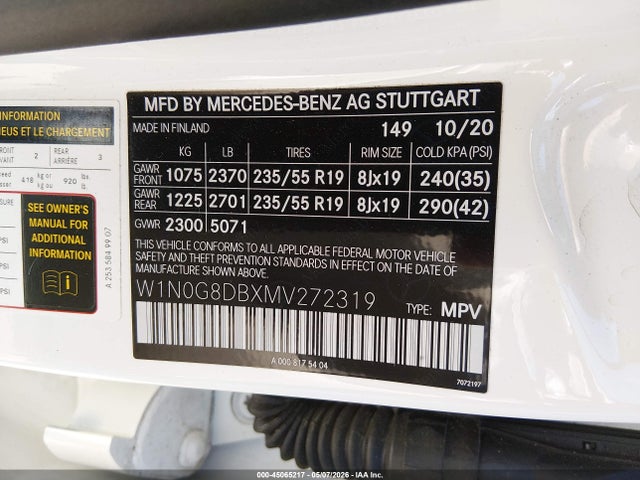 Продаж на аукціоні авто 2021 Mercedes-benz Glc 300 Suv, vin: W1N0G8DBXMV272319, номер лоту: 45065217