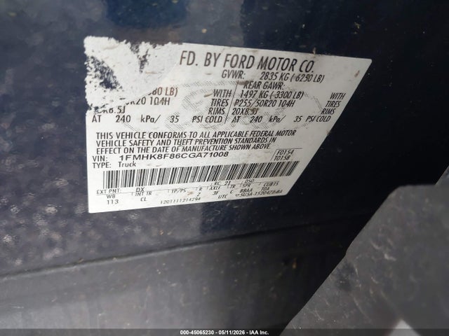 2012 Ford Explorer Limited მანქანა იყიდება აუქციონზე, vin: 1FMHK8F86CGA71008, აუქციონის ნომერი: 45065230