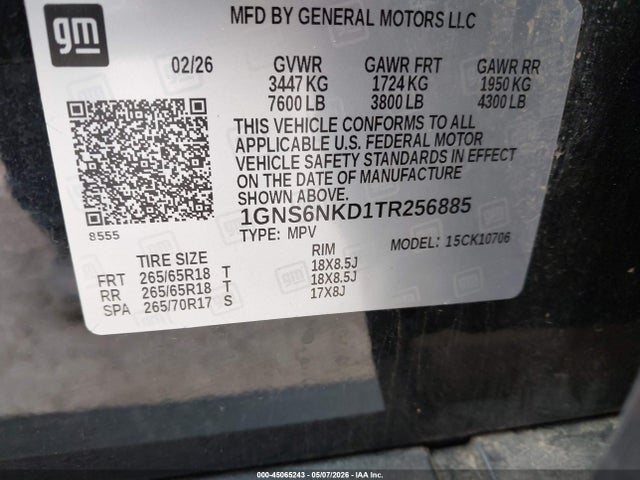 1GNS6NKD1TR256885 Chevrolet Tahoe 4wd Lt
