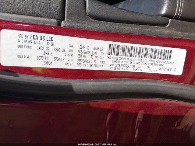 Продаж на аукціоні авто 2016 Jeep Grand Cherokee Limited, vin: 1C4RJFBG8GC471002, номер лоту: 45065264