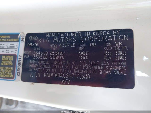 Aukcja sprzedaży 2017 Kia Sportage Lx, vin: KNDPM3AC8H7171580, numer aukcji: 45065270