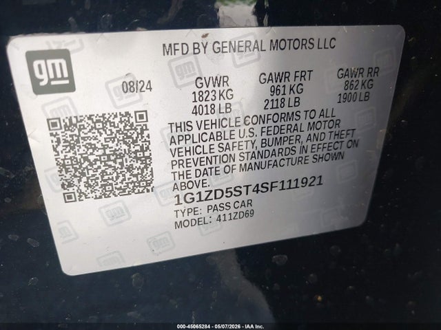 45065284 :رقم المزاد ، 1G1ZD5ST4SF111921 vin ، 2025 Chevrolet Malibu Fwd 1lt مزاد بيع