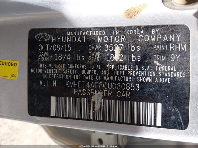KMHCT4AE8GU030853 Hyundai ACCENT SE