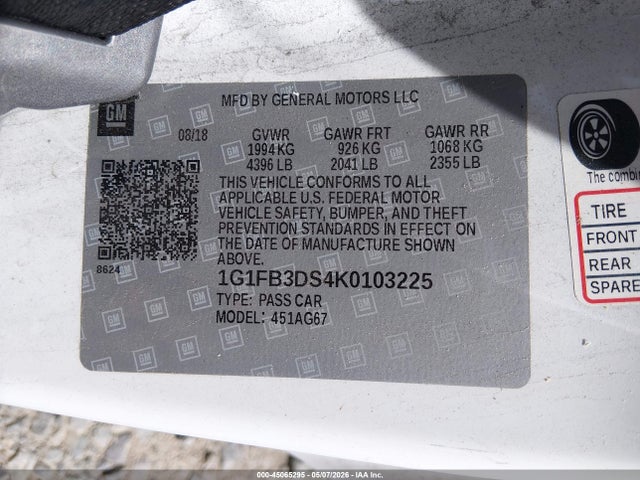1G1FB3DS4K0103225 Chevrolet Camaro 1lt
