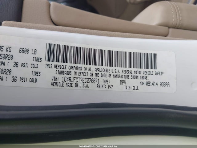 Aukcja sprzedaży 2014 Jeep Grand Cherokee Overland, vin: 1C4RJFCT7EC270071, numer aukcji: 45065297